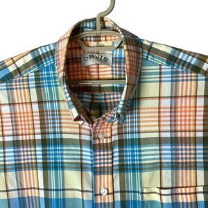 Orvis Short Sleeve Plaid Button Up Shirt 100% Cotton Men’s XL Colorful